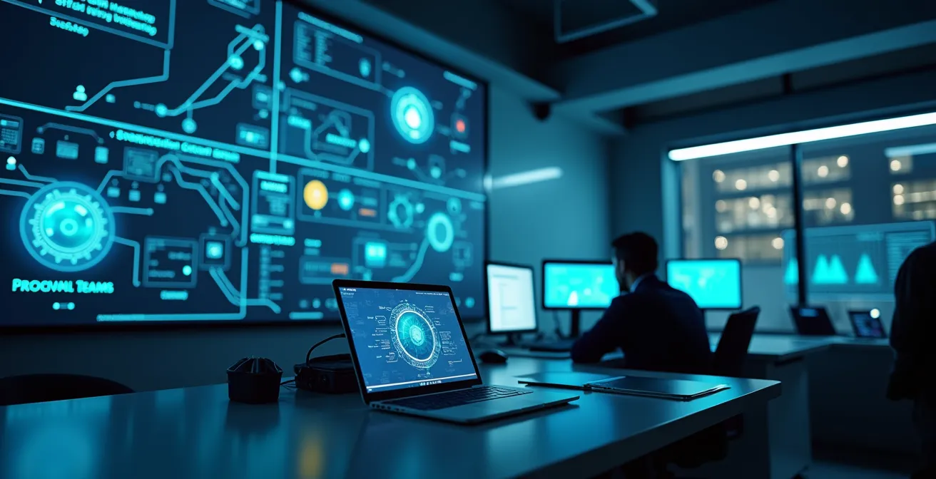 Illustration symbolique montrant l'automatisation proactive des alertes de monitoring dans Microsoft Teams avec IA