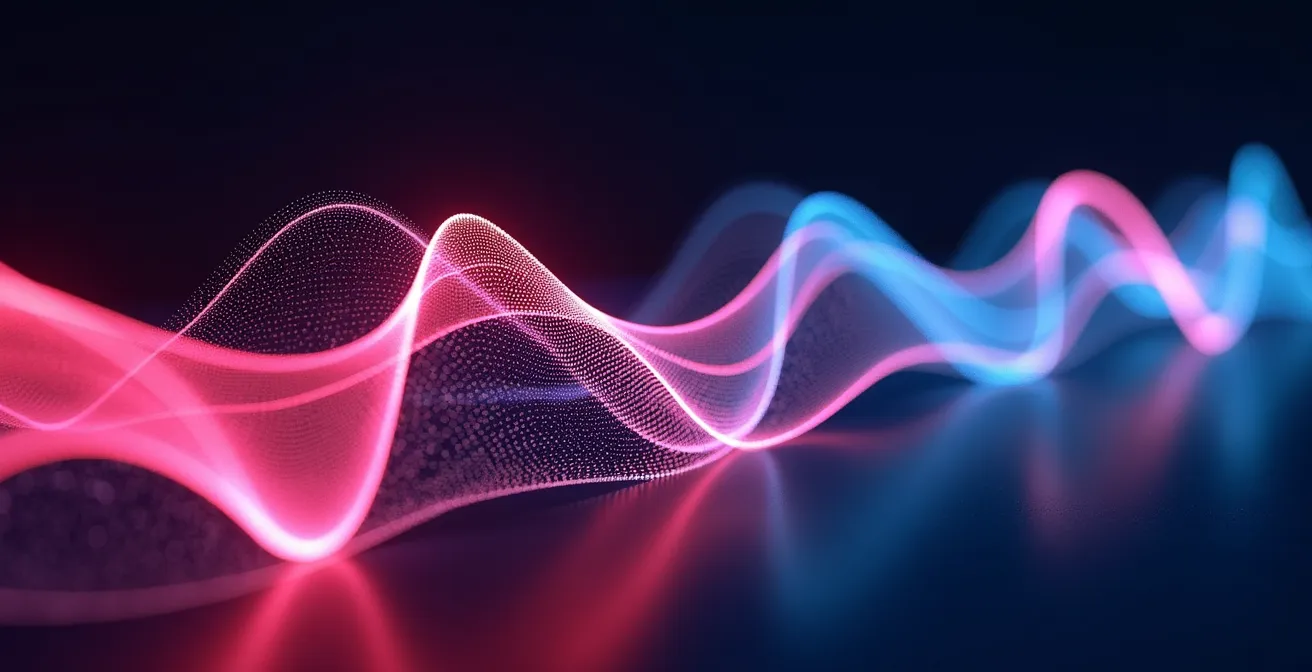 Symbolic visualization showing AI data patterns through light waves representing predictive analysis in IT systems